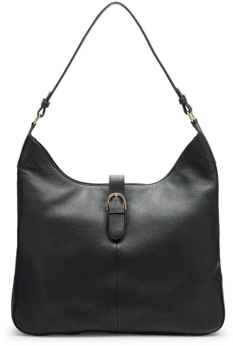 Manfield - Zwarte leren shopper met goudkleurige gesp
