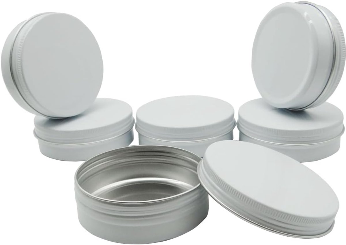 Potten, 100 gram lege reiscosmetische monstercontainer met schroefdop deksel, 100 g witte metalen blikken blikje voor doe-het-zelf ambachten, lippenbalsems