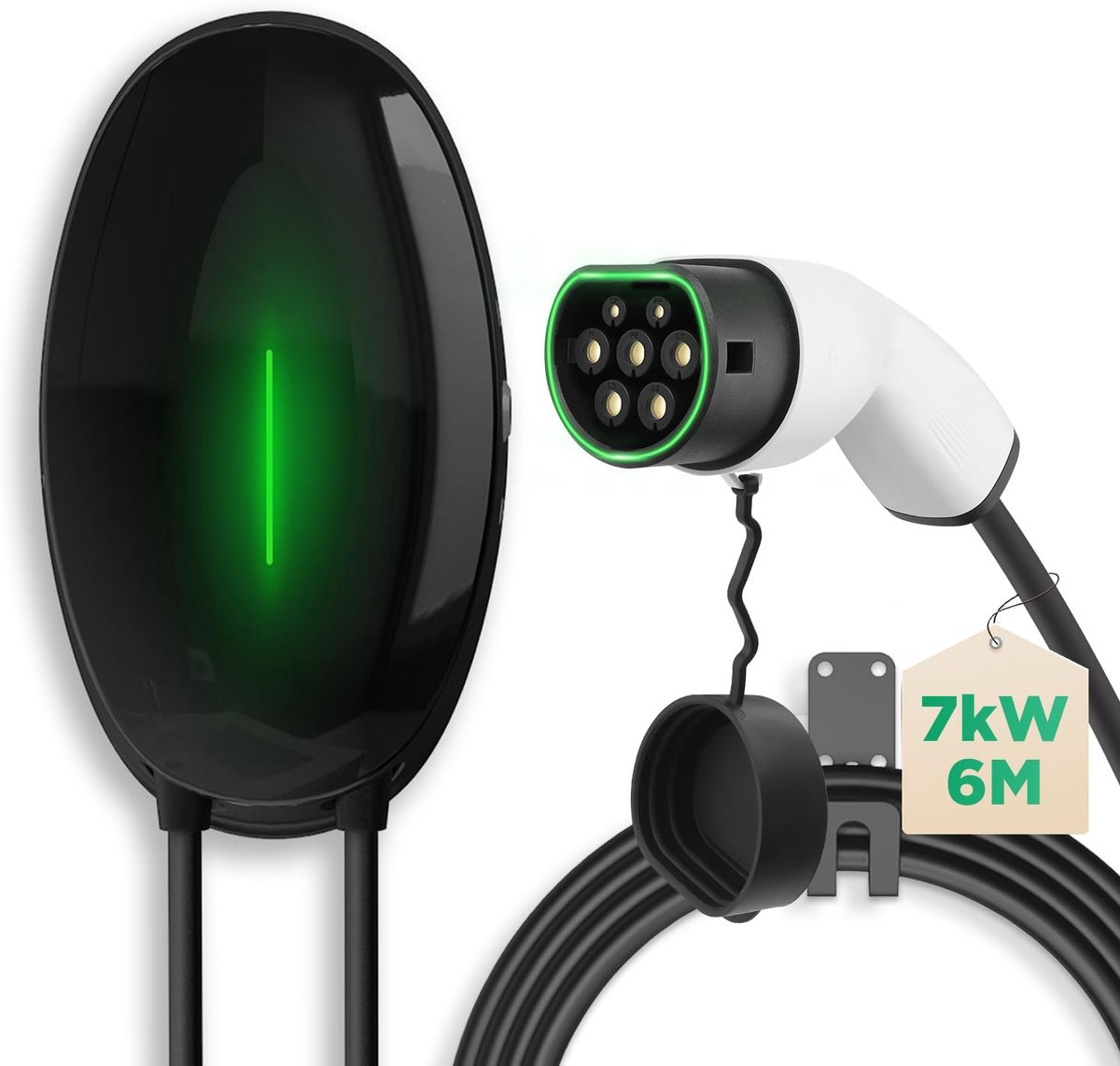 7,2KW Type 2 Laadkabel 6M e Auto Lader Elektroauto Thuislaadpaal 32A Eenfase EV Lader, Waterdicht IP66 (32A-7,2KW, Zwart)