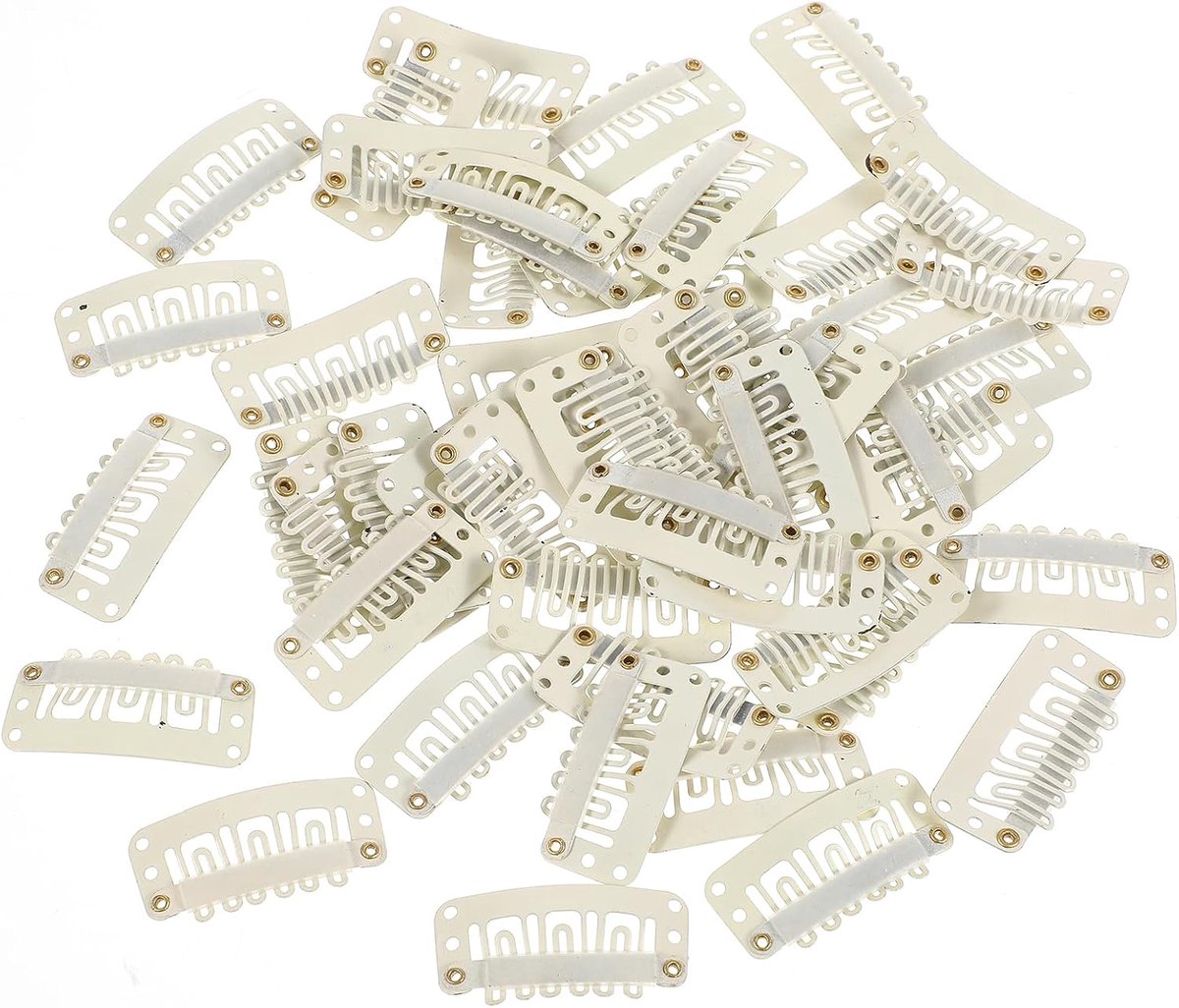 50 stuks haarextensieclips 6 tanden metalen pruikclips U-vormige clips voor extensies kleine pruikkamaccessoires voor dames doe-het-zelf haarextensies (beige)