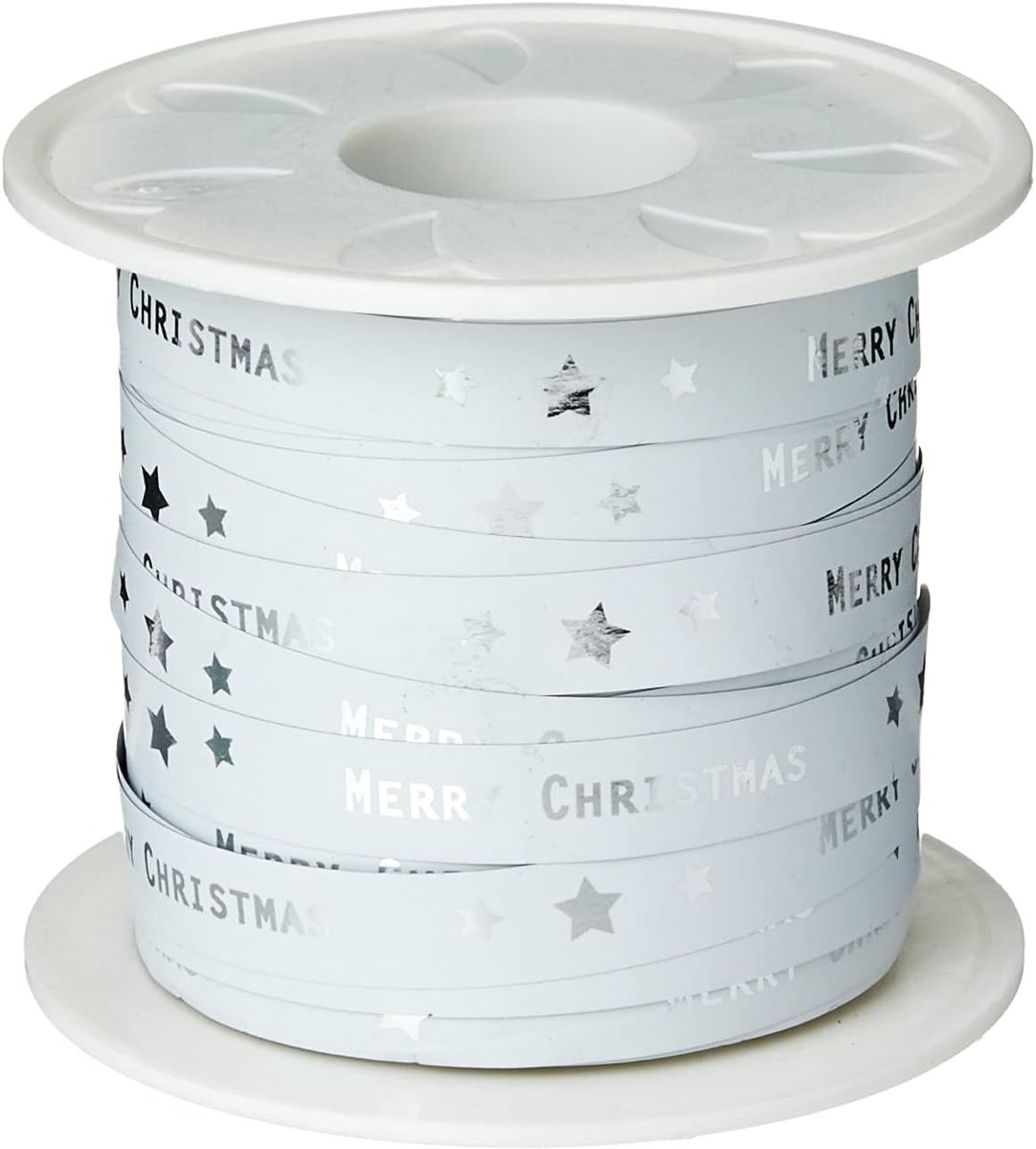 - Merry Christmas Krullint wit, 10 mm breed, 100 m lengte