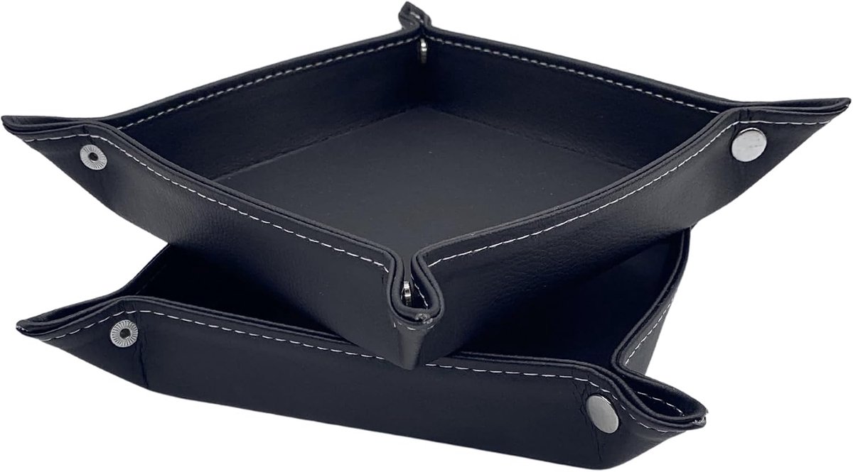 Laden 24 cm met dienblad netjes | PU leer | sleutelhouder, horlogestandaard en bureau | schaal voor sieraden | zwart | organizer dienblad