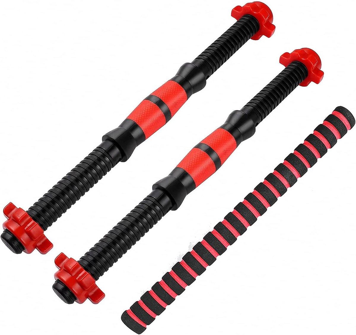 korte halterstang, 3-delige set, 35 cm halterstang + 40 cm drijfstang, geschikt voor halterschijven met een diameter van 3 cm gewichten, haltergreepset met schroefdraad, antislip lange