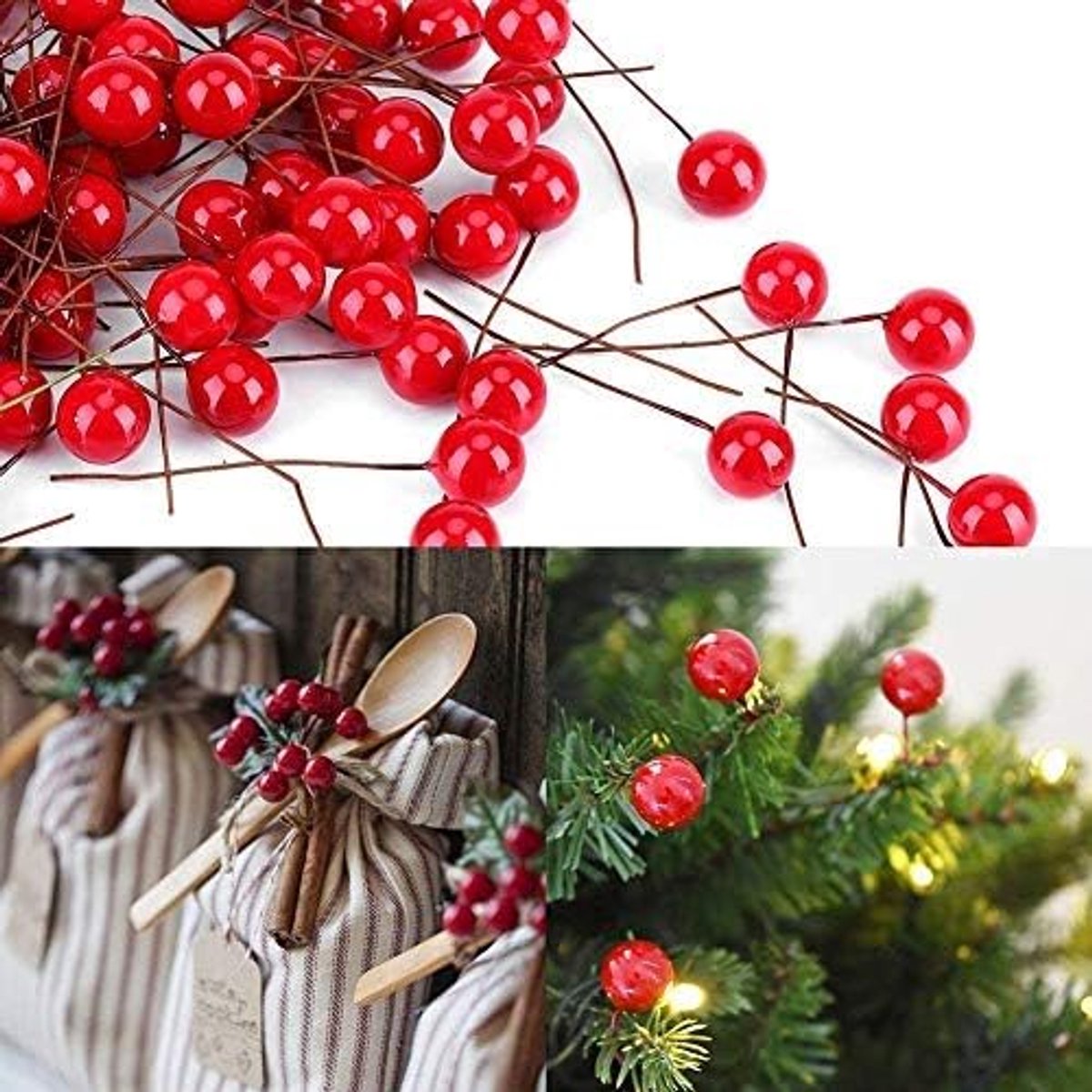 Kunstmatige Rode Kersen Kerst Berry Decoraties Holly Berry Opknoping Ornamenten Vakantie Festival Kunstmatige Fruit Decor DIY Vakantie (100 Stuks)