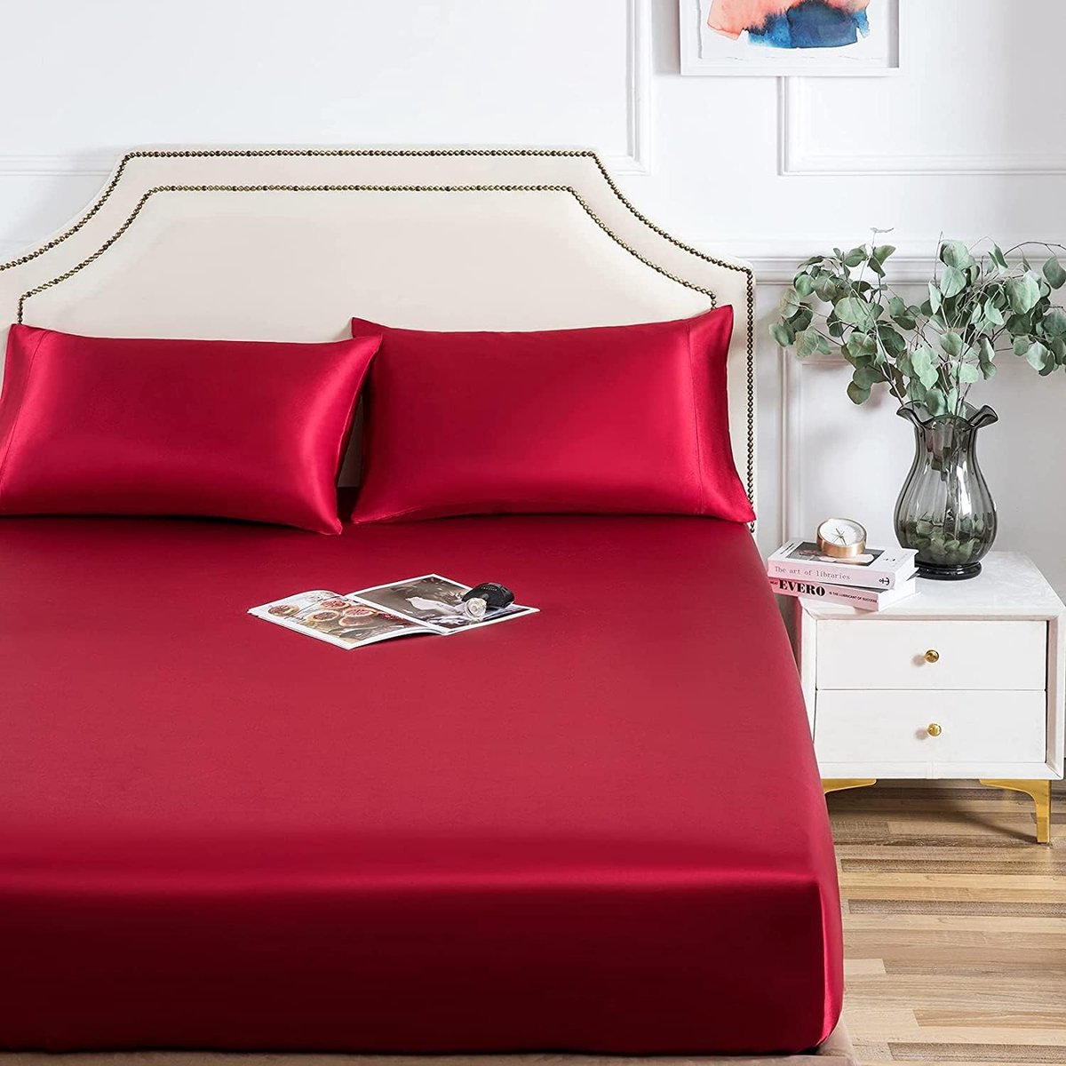 Satijn Spanlaken 160x200cm Rood Wijnrood Zijde Glanzend Spanlaken Hoogwaardig Satijn Deluxe Bedlaken, geschikt voor matrassen tot 30 cm