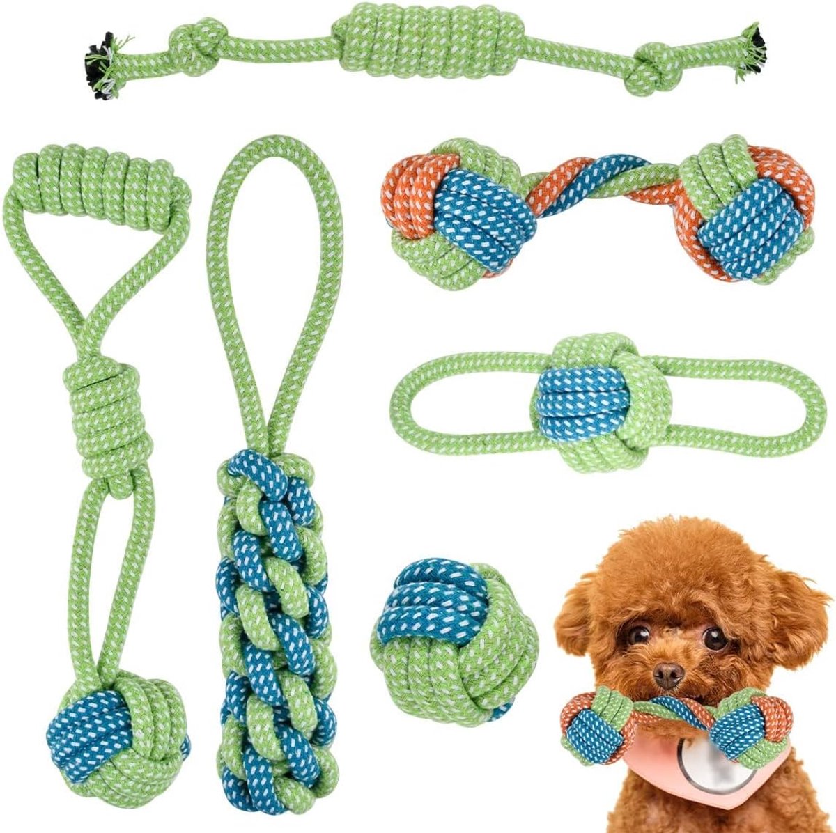 speelgoed puppy speelgoed 6 stuks kleine hond katoenen touw kauwspeelgoed puppy hond kauwspeelgoed kinderziektes training, hondensleeptouw interactief hondentouw speelgoed onverwoestbaar