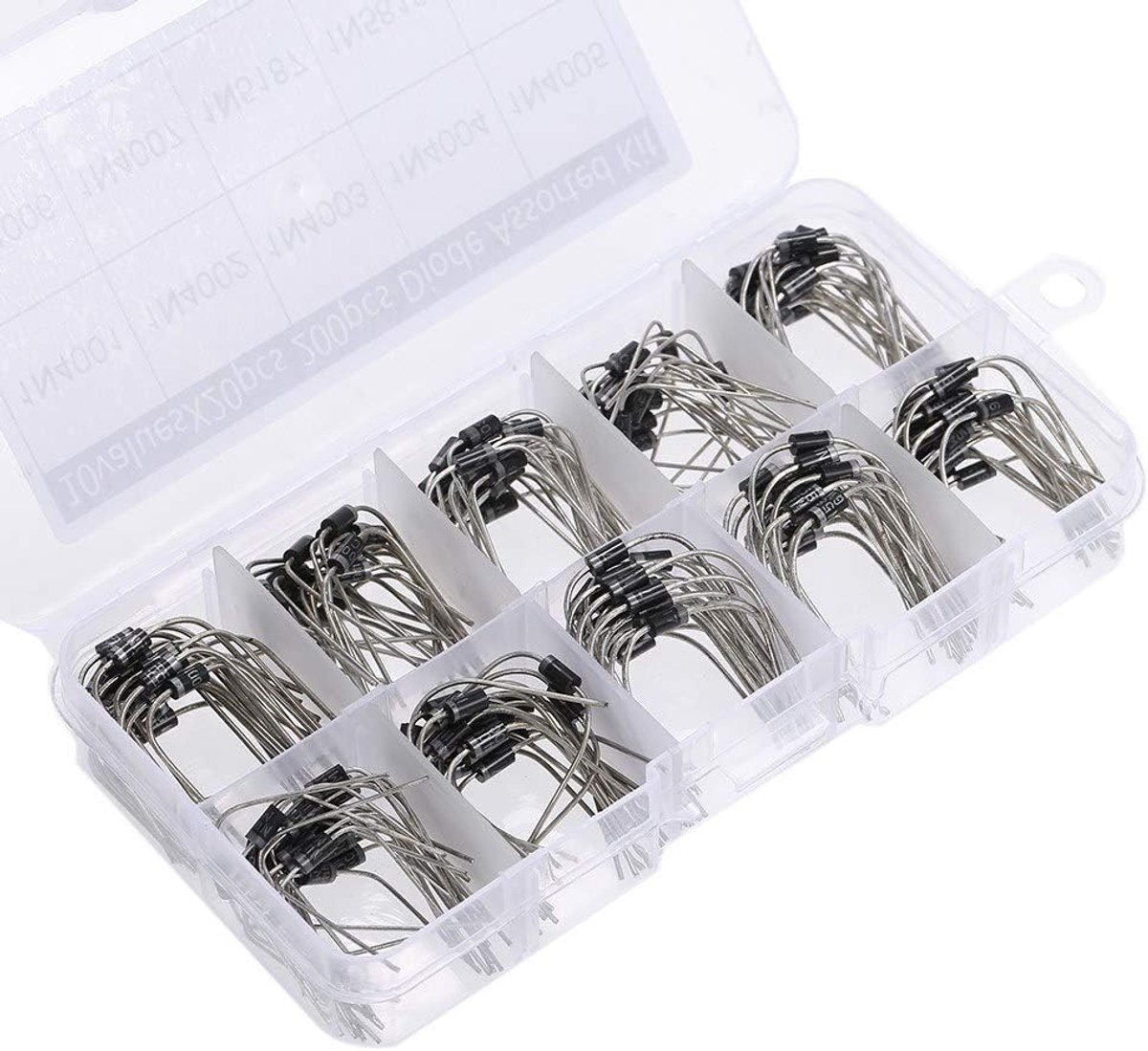 200PCS 10Value (1N4001 1N4002 1N4003 1N4004 1N4005 1N4006 1N4007 1N5817 1N5818 1N5819) Diode-gesorteerde set + plastic doos