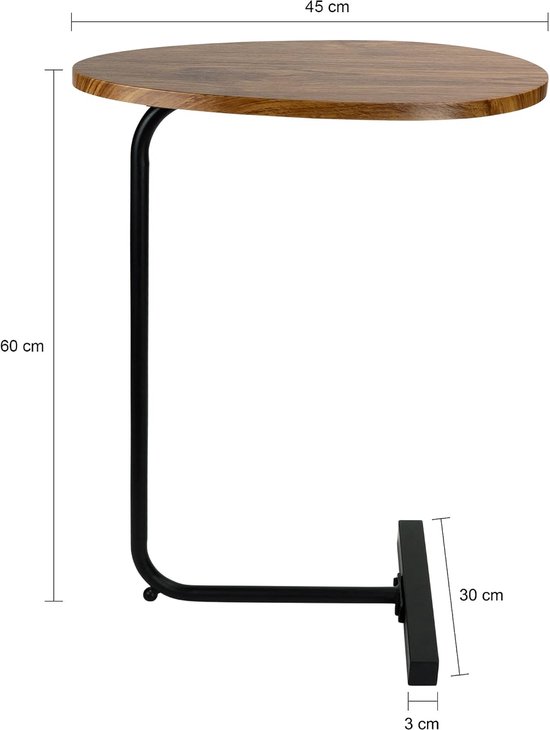 Bijzettafel - Ovaal - Banktafel - Bijzettafeltje - Bijzettafeltjes - Modern - Laptoptafel - Bruin - Hout - 30 x 45 x 60 cm — afbeelding 4