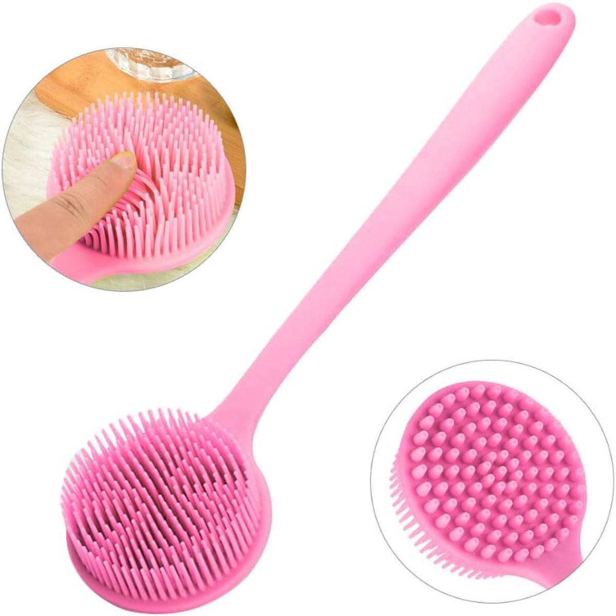 Lichaamsborstel, Lange Steel Bad/Doucheborstel met Ultrazachte Haren, Antislip, Roze - Verzachtend, Massage, Bevordert de Bloedsomloop, Gladmakend, Ontgiftend, Reinigend, Zacht