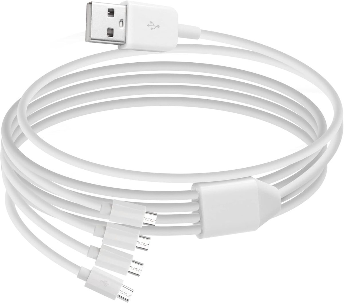 Micro USB Oplaadkabel 1 naar 4 Split - 1,5m Wit - Gegevensoverdracht - Gelijktijdig opladen van 4 apparaten - SnelShoppen