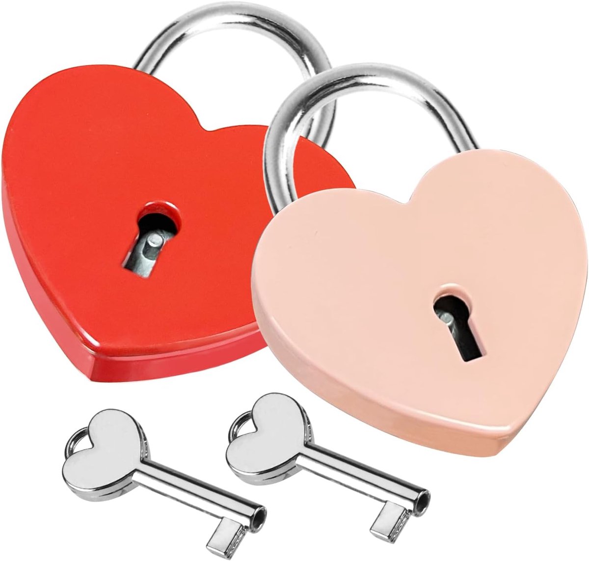 2 stuks hartvormige slot met sleutel, mini-vintage sleutel, liefdesslot, mini-decoratief hangslot voor dagboek, reizen, losse sieraden, opbergdoos