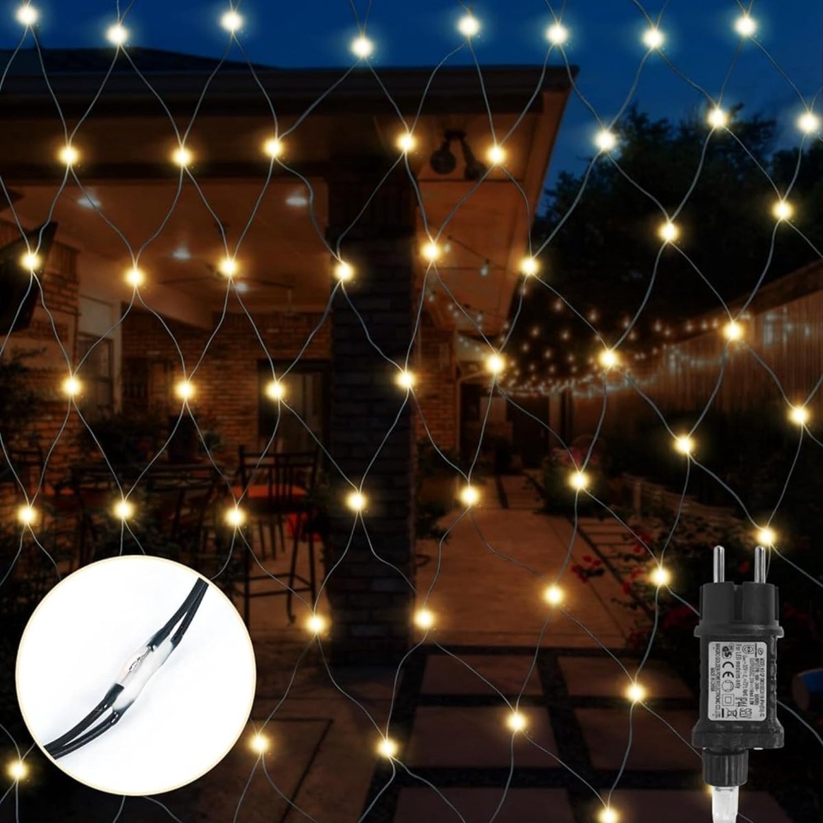 2 x 3 m 192 LED lichtnet lichtgordijn lichtketting warm wit decoratieve verlichting binnen en buiten Kerstmis bruiloft (warm wit 8 modi groene kabel, 192 LED)
