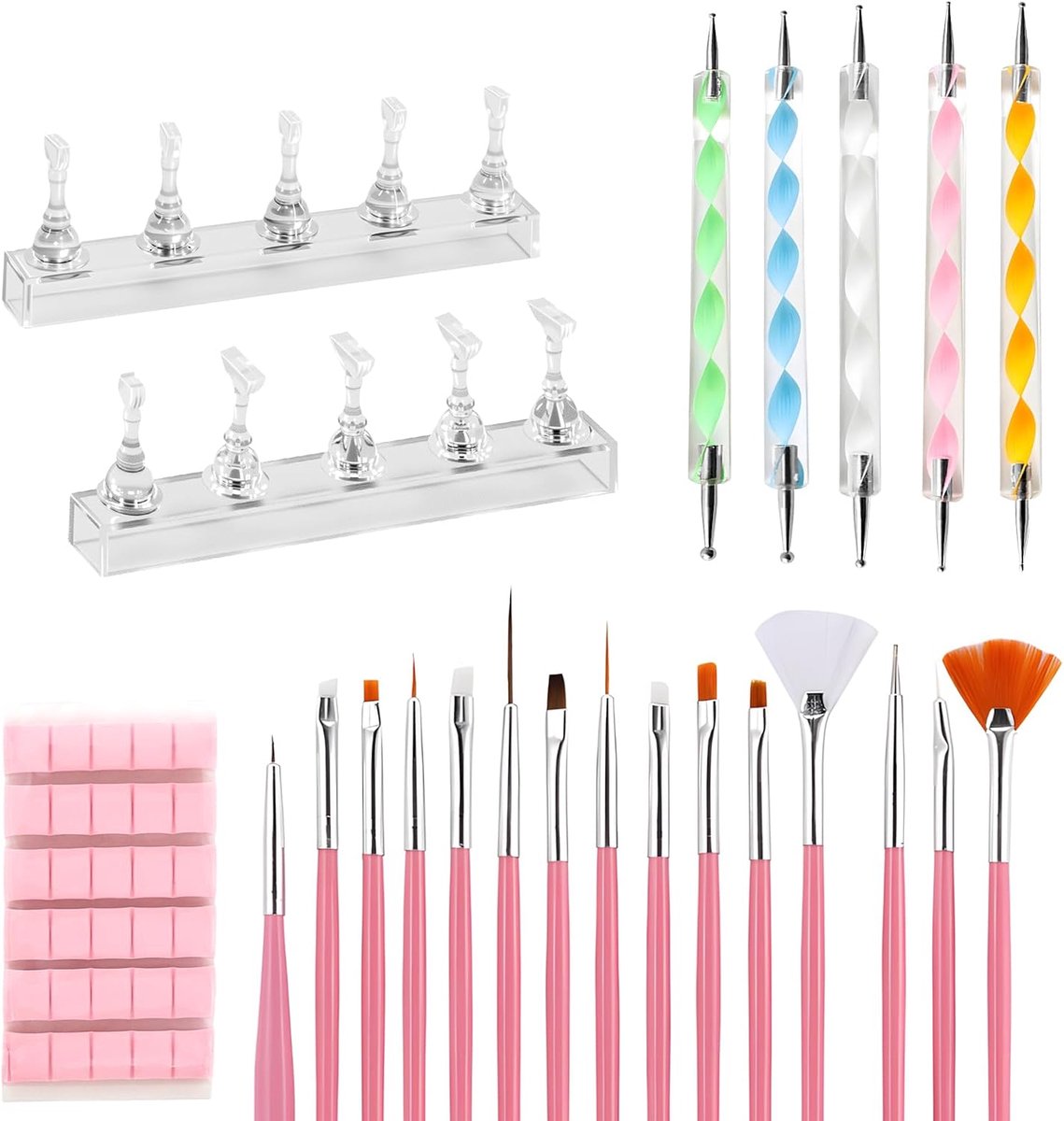 22-nagelstandaard-set + 30 herbruikbare fixeerklei, nageldesignset, nail art set, nageldesign accessoires voor kunstnageldesigns