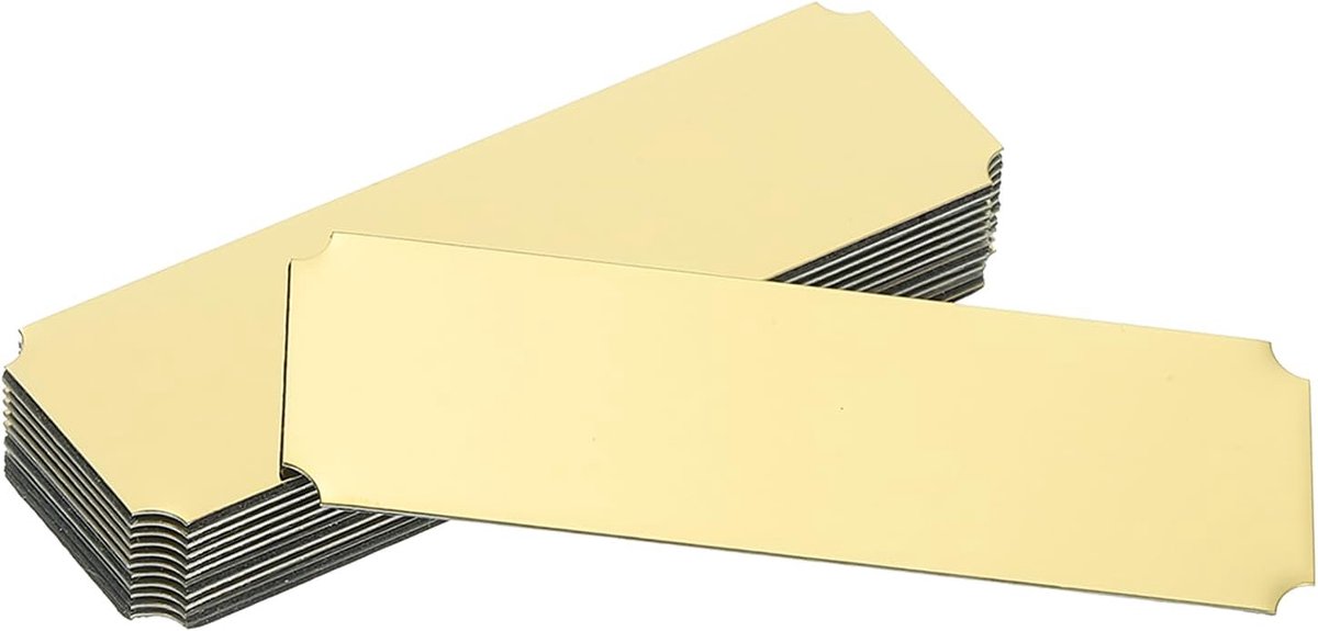 12 stuks natuurlijke naamplaten, 3,1 x 2,5 cm naamplaatje, metaal, gegraveerd, lasergravure, sterk, naamplaat, aluminium, geanodiseerd, personaliseerbaar, voor tekens, hoek van goud