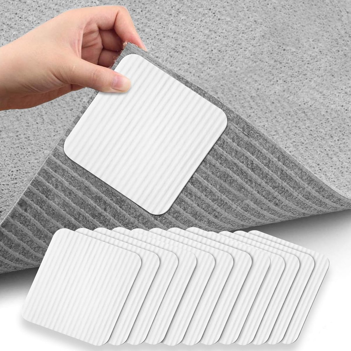 12 stuks Antislip Mat Tape voor Tapijten, Witte Zelfklevende Vierkante Tapijtpads - Anti-Krullende Griptape, Onderlegger voor Vloerkleed (10x10 cm)