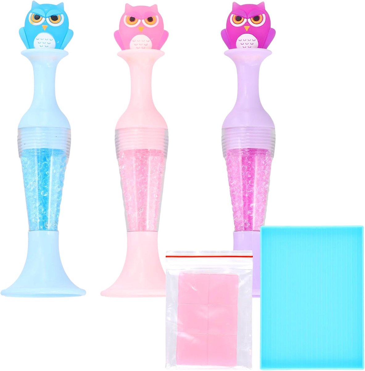 3 STKS Uil Ontwerp Diamond Art Pennen, 5D DIY Diamond Art Accessoires, Puntboor Pen met Klei Dozen, Kristal Boor Kraal Kits voor Gem Jewel Wax Picker Supplies