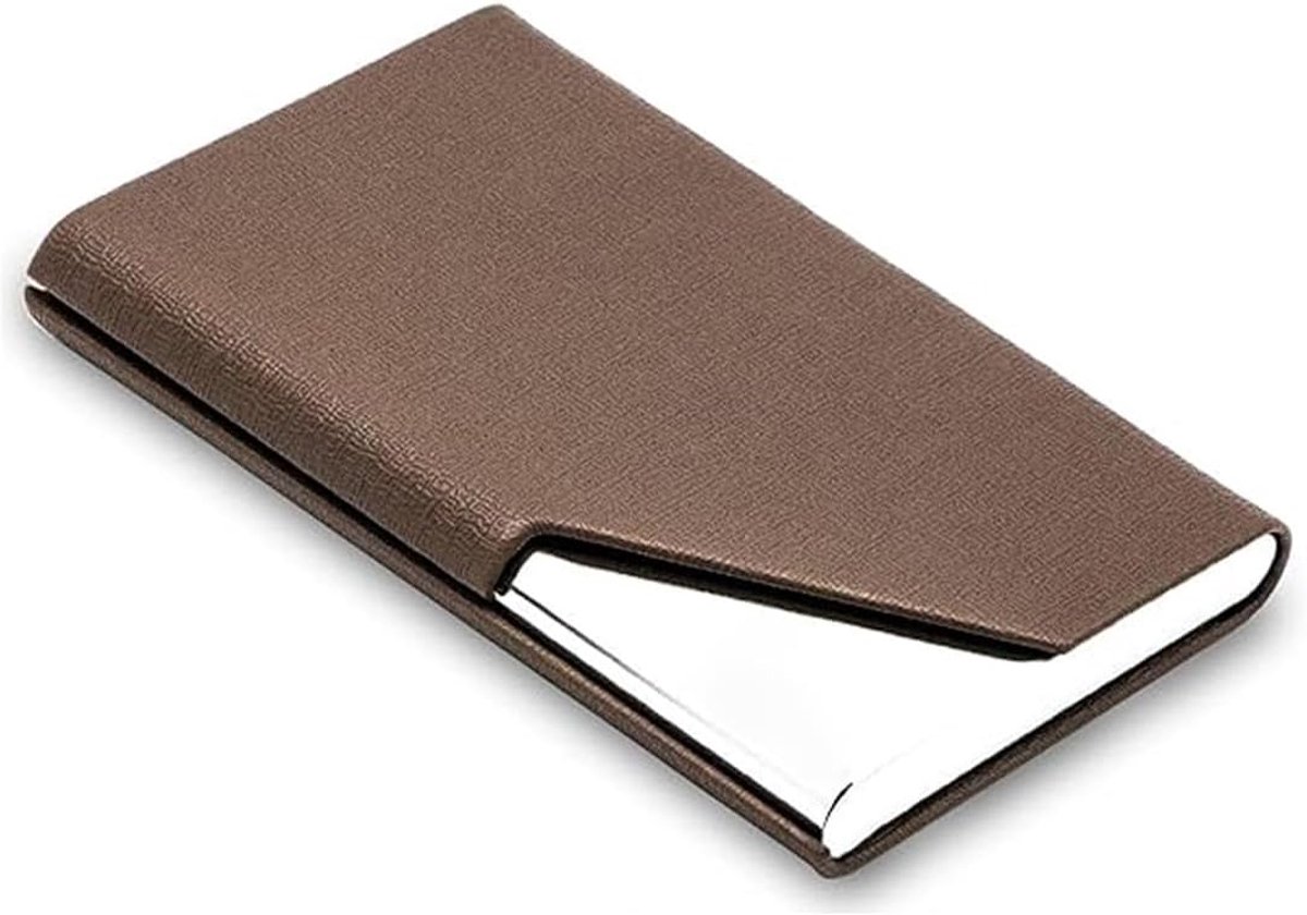 1 luxe kaarthouder van aluminiumlegering en PU-leer, magnetische sluiting, uniseks, voor bedrijven en reclameartikelen - koffie goud, 9,6 x 6,3 x 1,3 cm