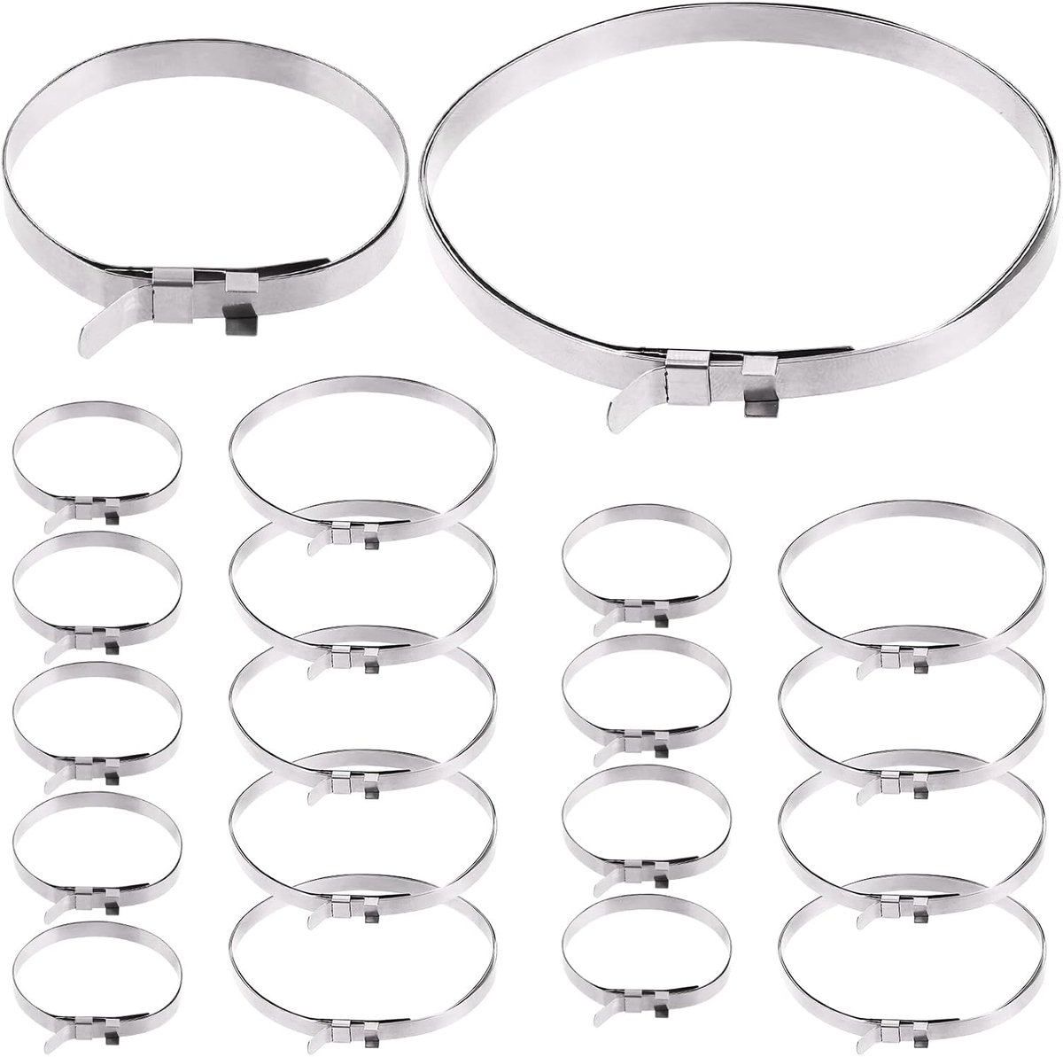 CV-bootklauwen, CV-as-gereedschap, 10-delige set, roestvrij staal, 10 stuks kleine 10 stuks grote krimpbanden, 4,5 cm, 4,5 cm, 4,8 cm, geen gat, type CV-bootassenklemmen, aandrijfasklem voor de
