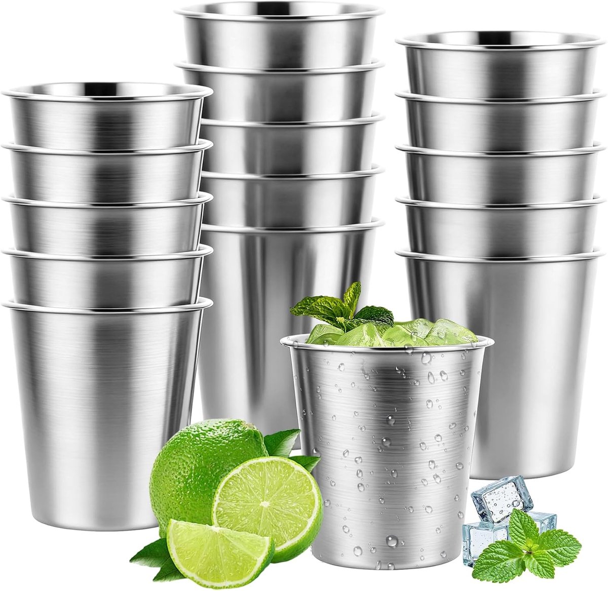 15 stuks roestvrijstalen bekers, 260 ml, roestvrijstalen bekers, zilveren campingbeker, metalen beker zonder handvat, roestvrijstalen beker voor thuis, restaurant, feest, camping