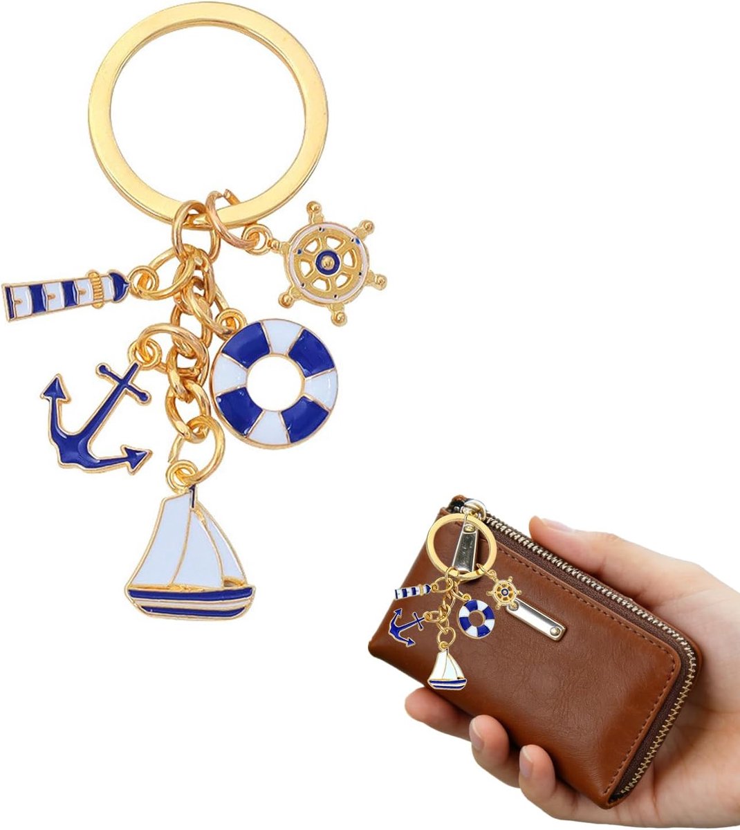 sleutelhanger met maritieme motieven – zilverkleurig accessoire met anker en zeilboot – ideaal cadeau voor vrouwen, vriendin, moeder of collega