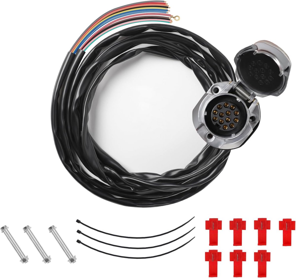 Aanhangerstekker, 13-polig, met 2 m multipolaire kabel, elektrische adapter, waterdichte behuizing van gegoten aluminium, voor aanhanger, vrachtwagen, camper
