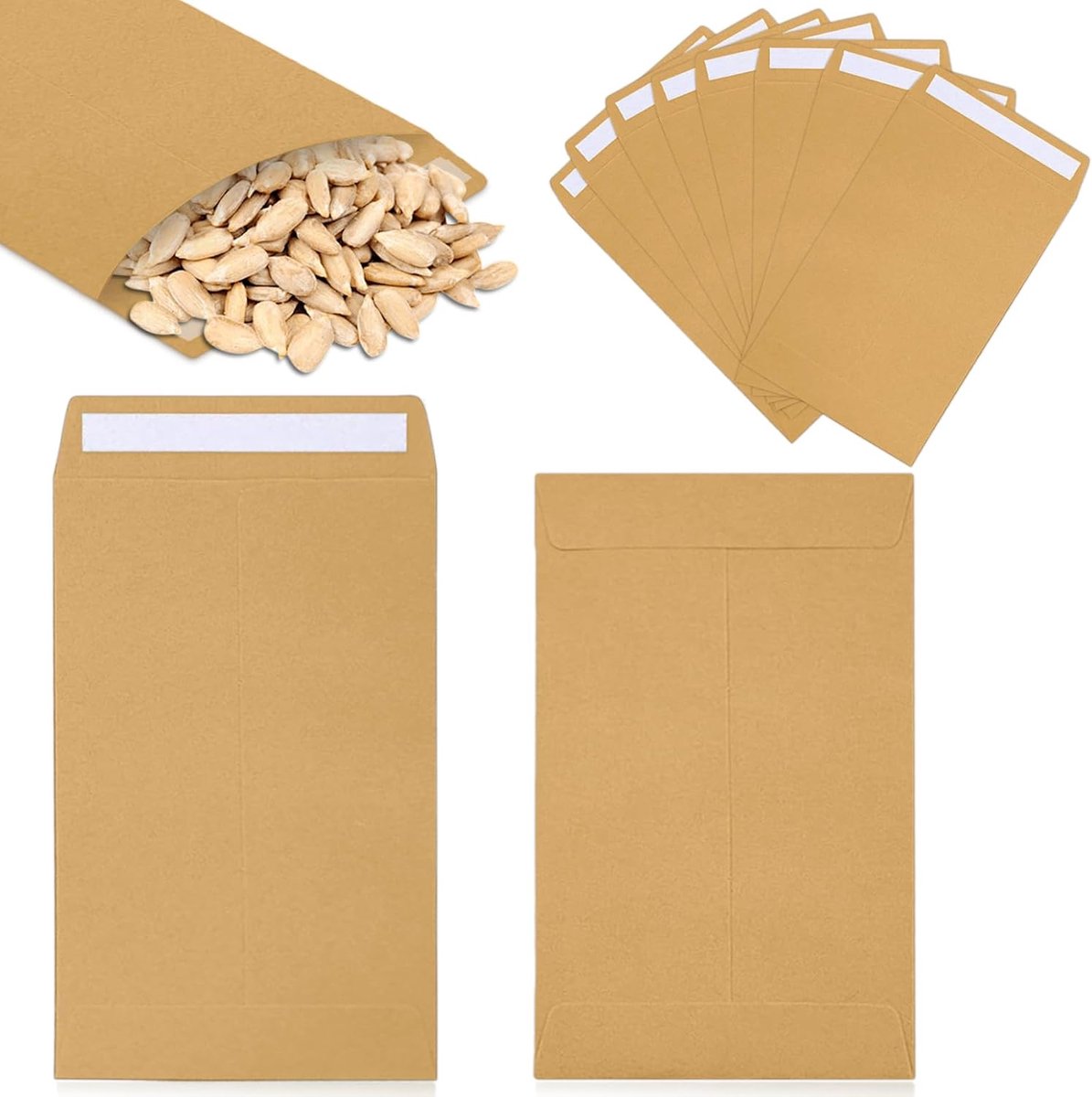 150 stuks zaadzakjes, 6 x 10 cm, enveloppen van vintage kraftpapier, papieren zakken, klein bruin, voor het vullen van verpakkingen, bonbons, enveloppen, cadeauzakjes, snoep