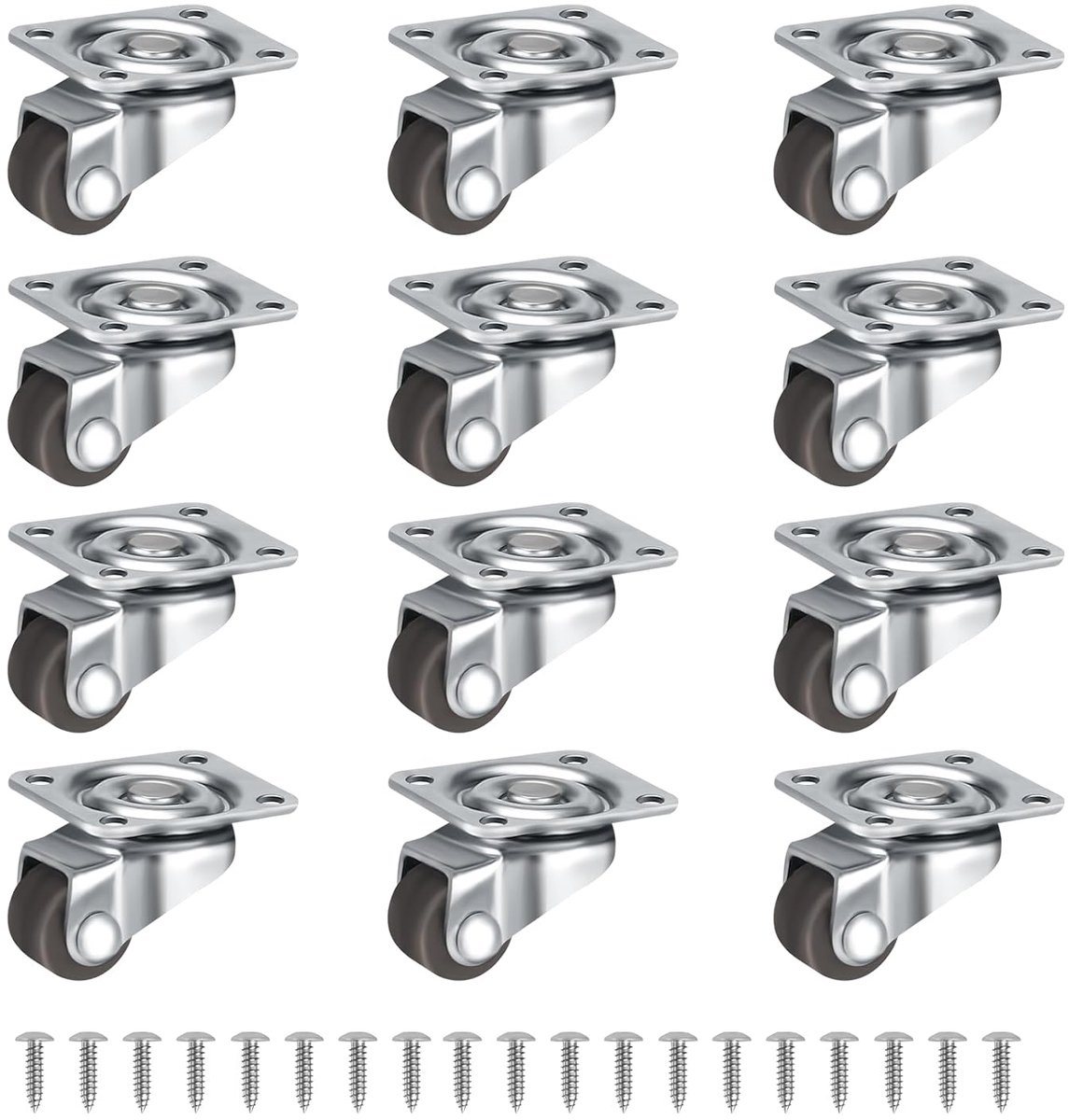 Zwenkwielen, 360 graden, geruisloos, 12 mm | met schroeven, voor meubels, tafel, kast, trolley, bruin