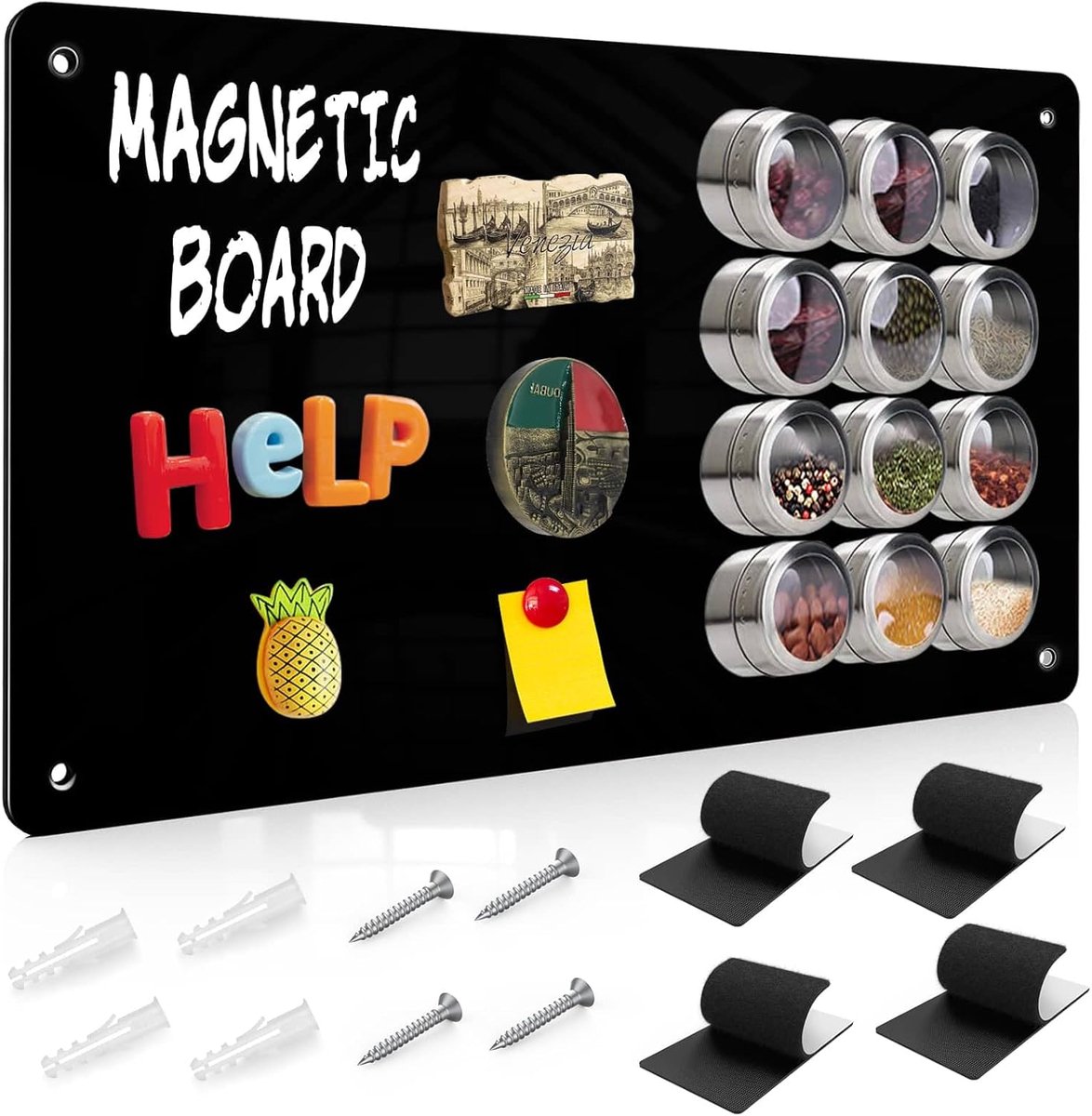 Magneetbord van metaal, 43,5 x 29 x 0,08 cm, kleine magneethouder voor magnetische souvenirs, tickets, kaarten voor thuis, keuken en kantoor (zwart, 2 stuks)
