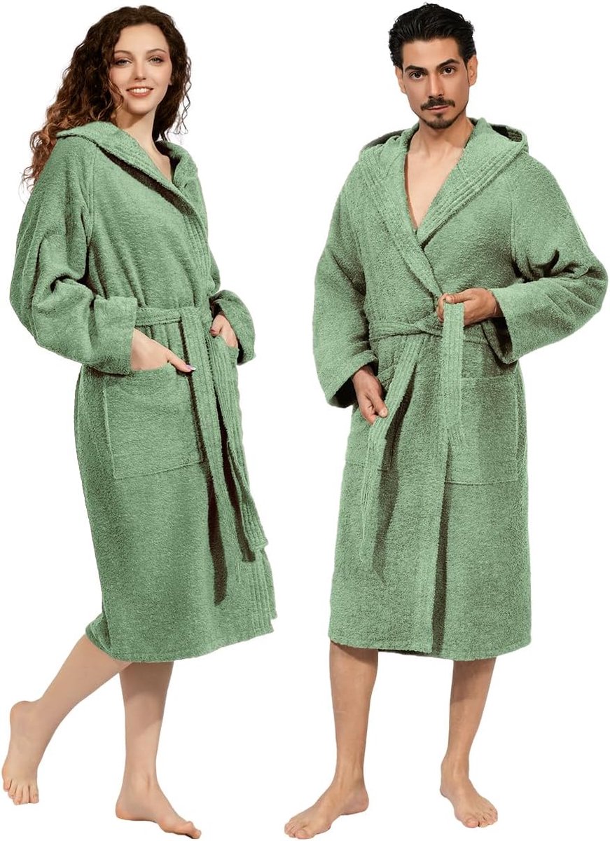 badjas voor dames en heren met capuchon, badstof van 100% katoen Oeko-Tex, zacht, absorberend, Italiaans design