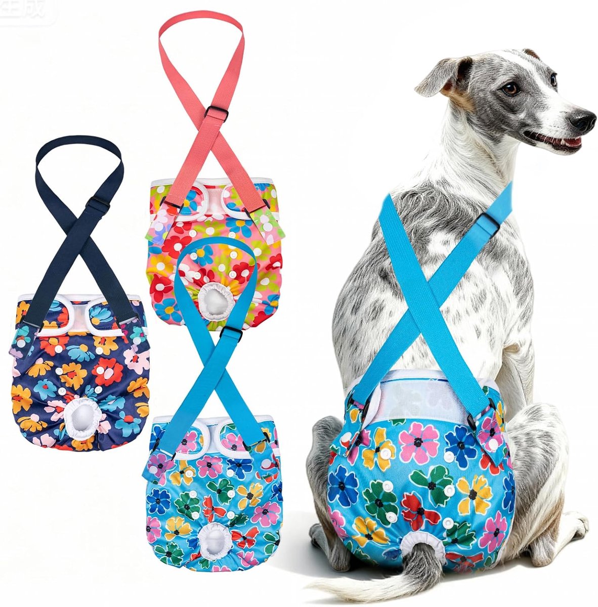 Luiers Vrouwelijk Wasbaar, Honden Menstruatiebroek met Bretel, 3-Pack Hondenluiers Vrouwelijk, Verstelbare Hygiënebroek voor Huisdieren (XKlein, BBP)
