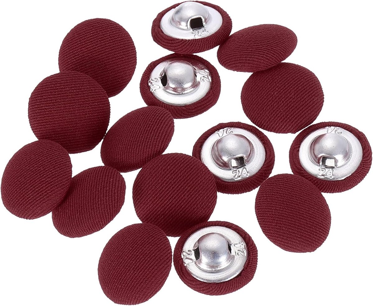 Knopen, 15 mm, 24 l, metalen schacht, ronde naaiknopen voor mantel, jurk, trui, hoeden, knutselen, wijnrood