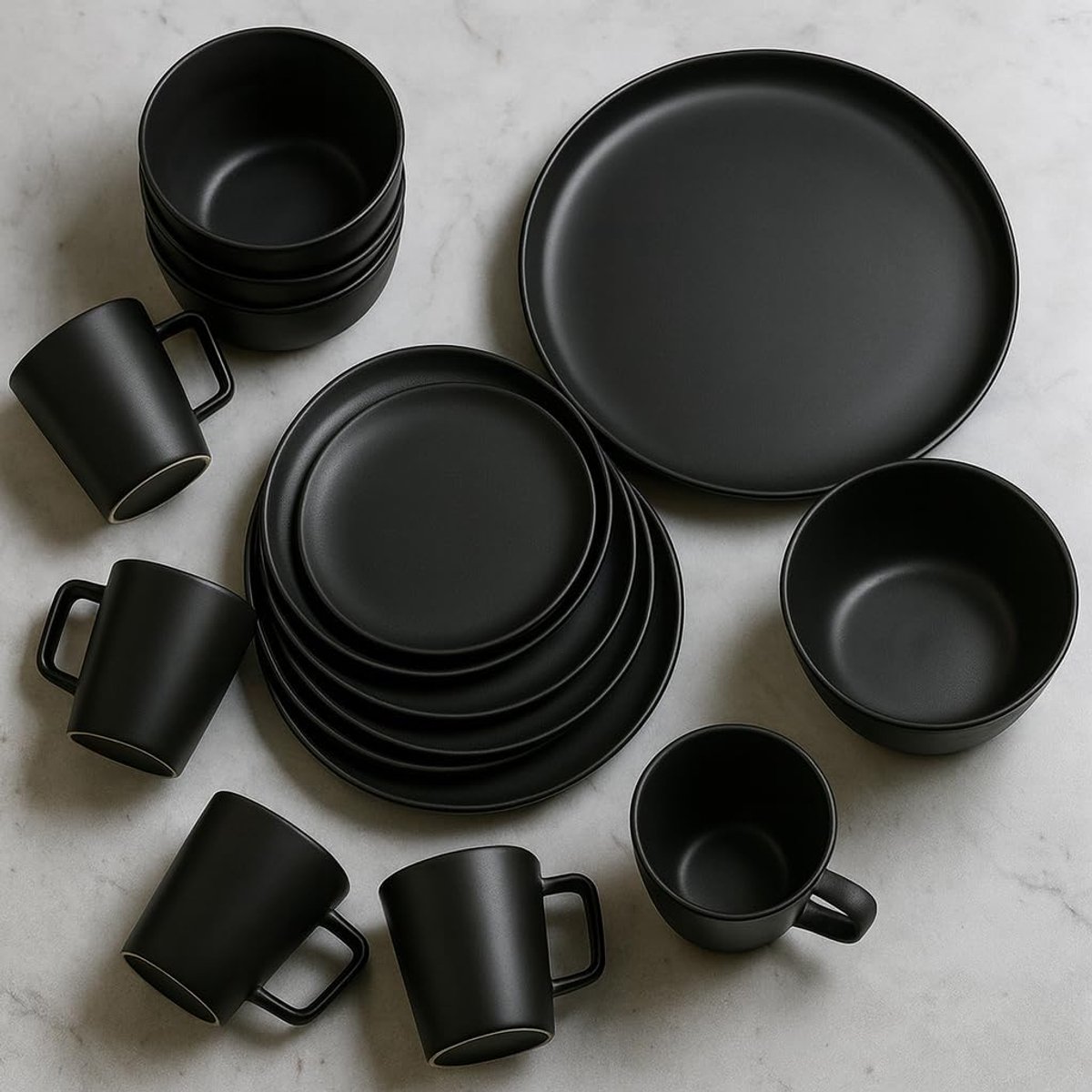 16-delig rustiek zwart aardewerk dinerservies dinerset dinerservies dinerset gezellige sfeer 8 borden 4 kopjes 380 ml 4 kommen