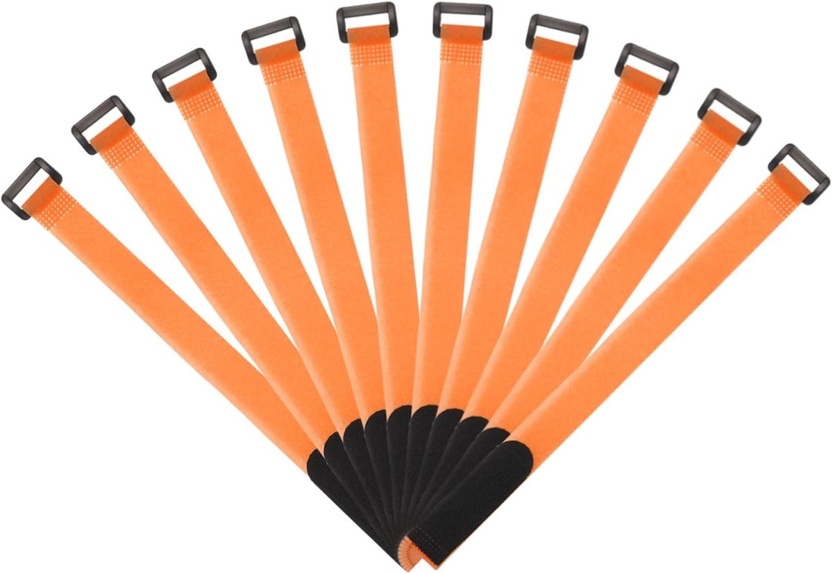 Kabelbinders, haken en ringbevestiging, 30 x 33/40 cm, herbruikbare gesp, multifunctionele riem voor kabelmanagement, oranje, 10 stuks