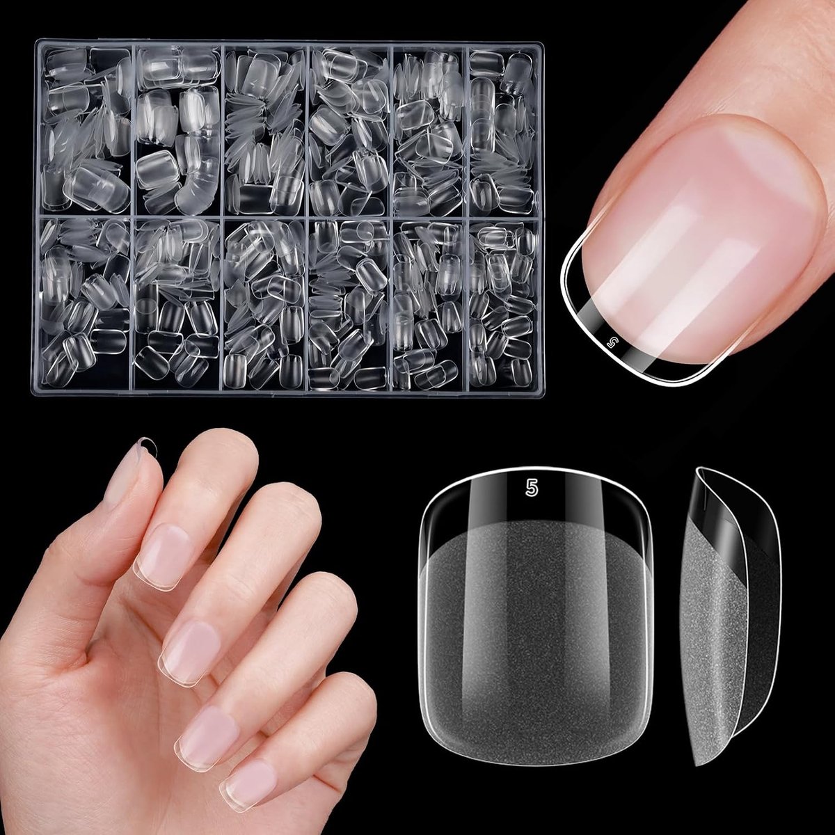 500 Stuks Nageltips voor Gel en Acrylverlengingen, 10 Maat Korte Tip voor Nagelkunst Salon en Thuis DIY