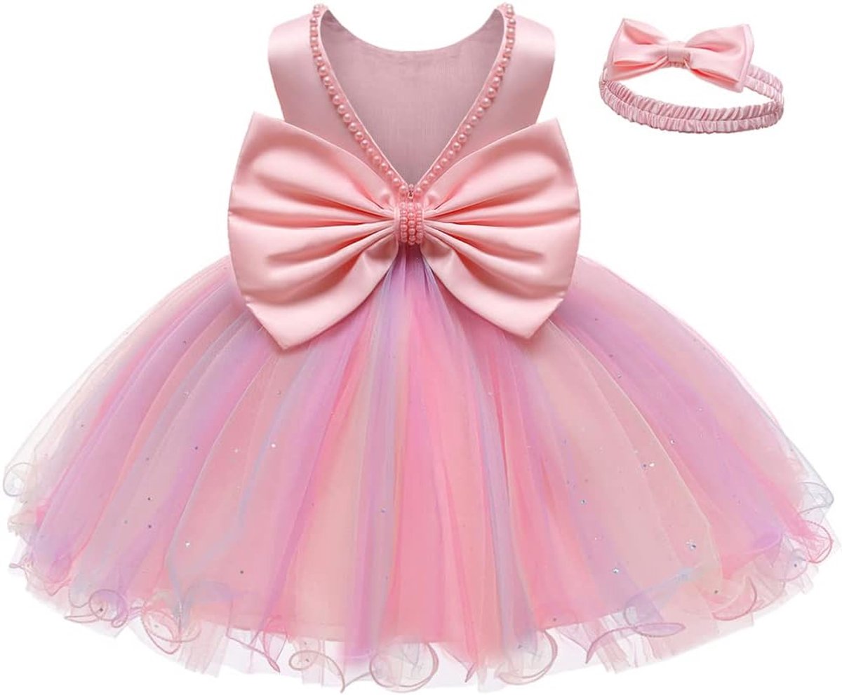 Babyjurk, meisjes, ruches, kant, backless met hoofdband, strik, bloemenjurk, schoonheidwedstrijd, party, bruiloft, 0-24 maanden
