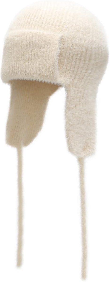 Dames winter pilotenmuts trappermuts gebreide muts beanie warme skimuts, Eenvoudig crèmewit, Eén maat