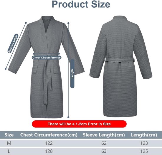 flintronic Wafelochtendjassen, uniseks, wafelkimono, badjas, ochtendjas, lange badjas van katoen, lichte badjas voor spa, hotel, loungewear, nachtkleding, alle seizoenen — afbeelding 2
