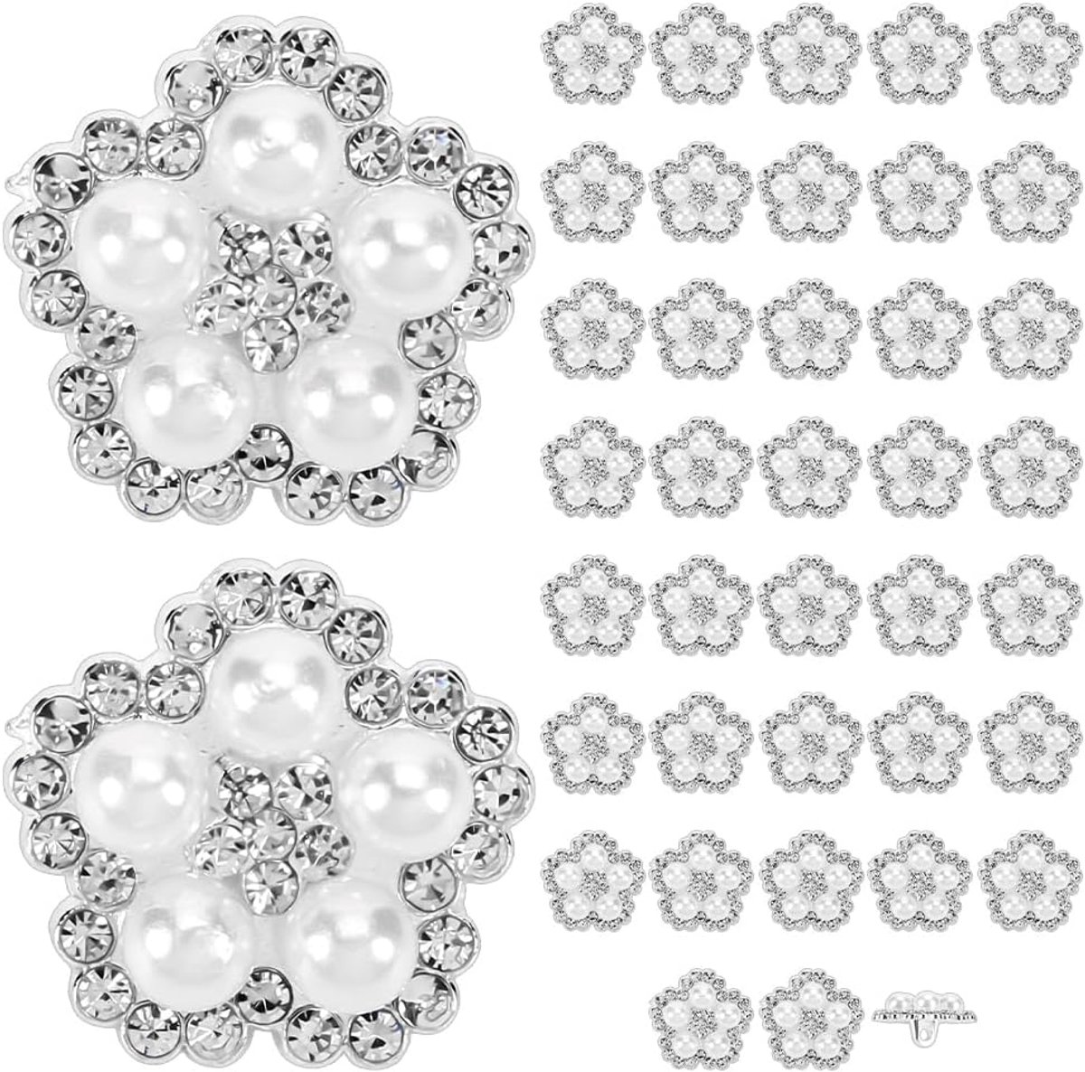Knopen 19mm Witte Parel Knopen met 2mm Gat Zilver Legering Schacht Knoppen voor Kledingstuk Accessoires Bloemvorm Parel Knop voor Kleding Tassen Hoeden Decoratie