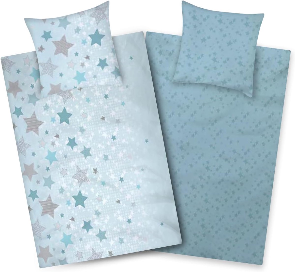 kids Beddengoed, 135 x 200 cm, sterren, 100% katoen, stermotief, turquoise, met ritssluiting, zacht en ademend, omkeerbaar beddengoed voor meisjes, mint