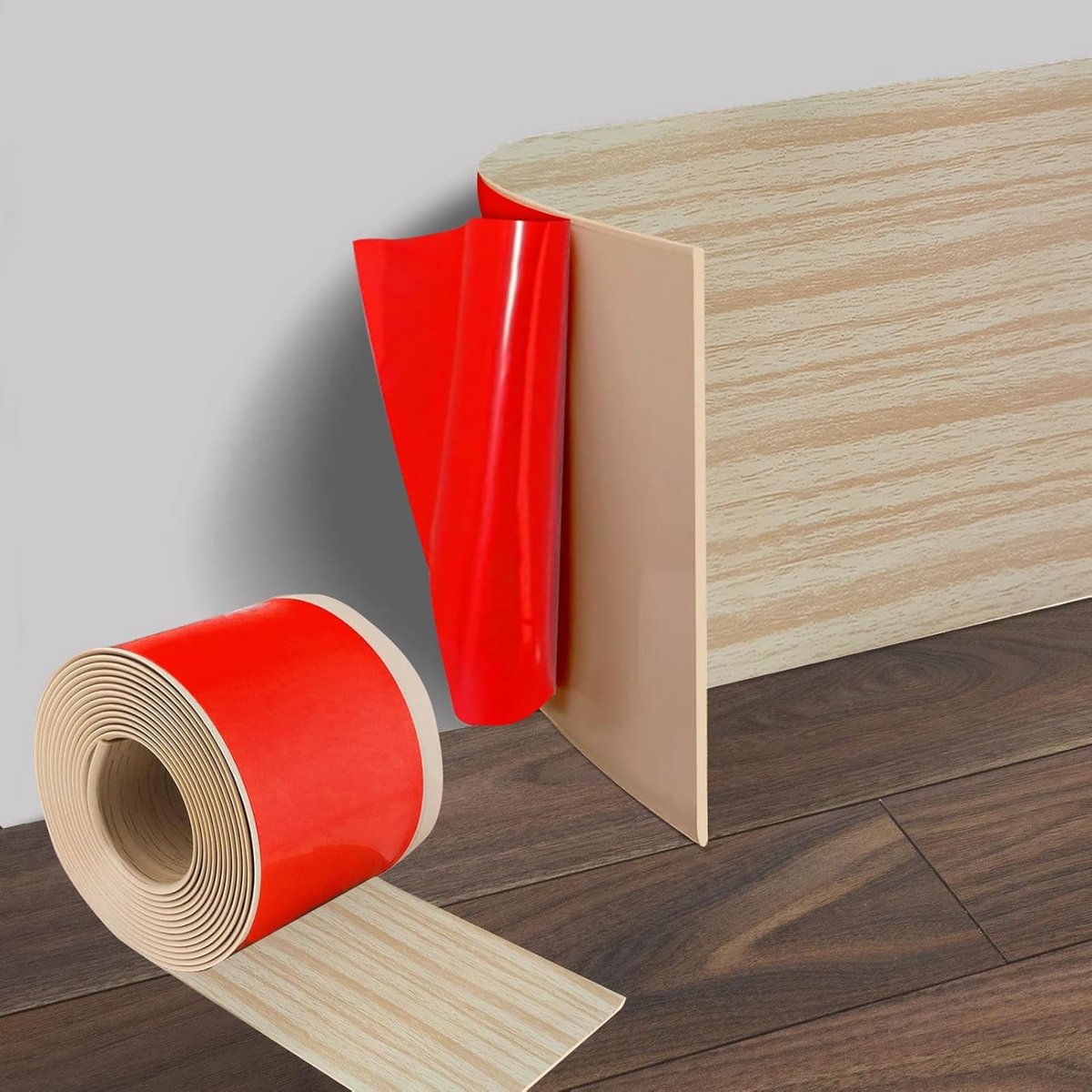 10 cm x 3,0 m PVC flexibele plint witte eikenhoutnerf, platte plint, zachte plint zelfklevend, zelfklevende sierlijst plinten voor woonkamer, slaapkamer, keuken