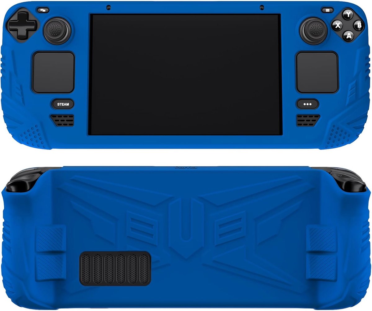 Silicone Beschermhoes voor Steam Deck LCD, Zachte Protector Case met Verbeterde Terugknoppen en Duimgrepen Caps, Anti-Slip Shockproof Cover - Armor Series (Blauw)