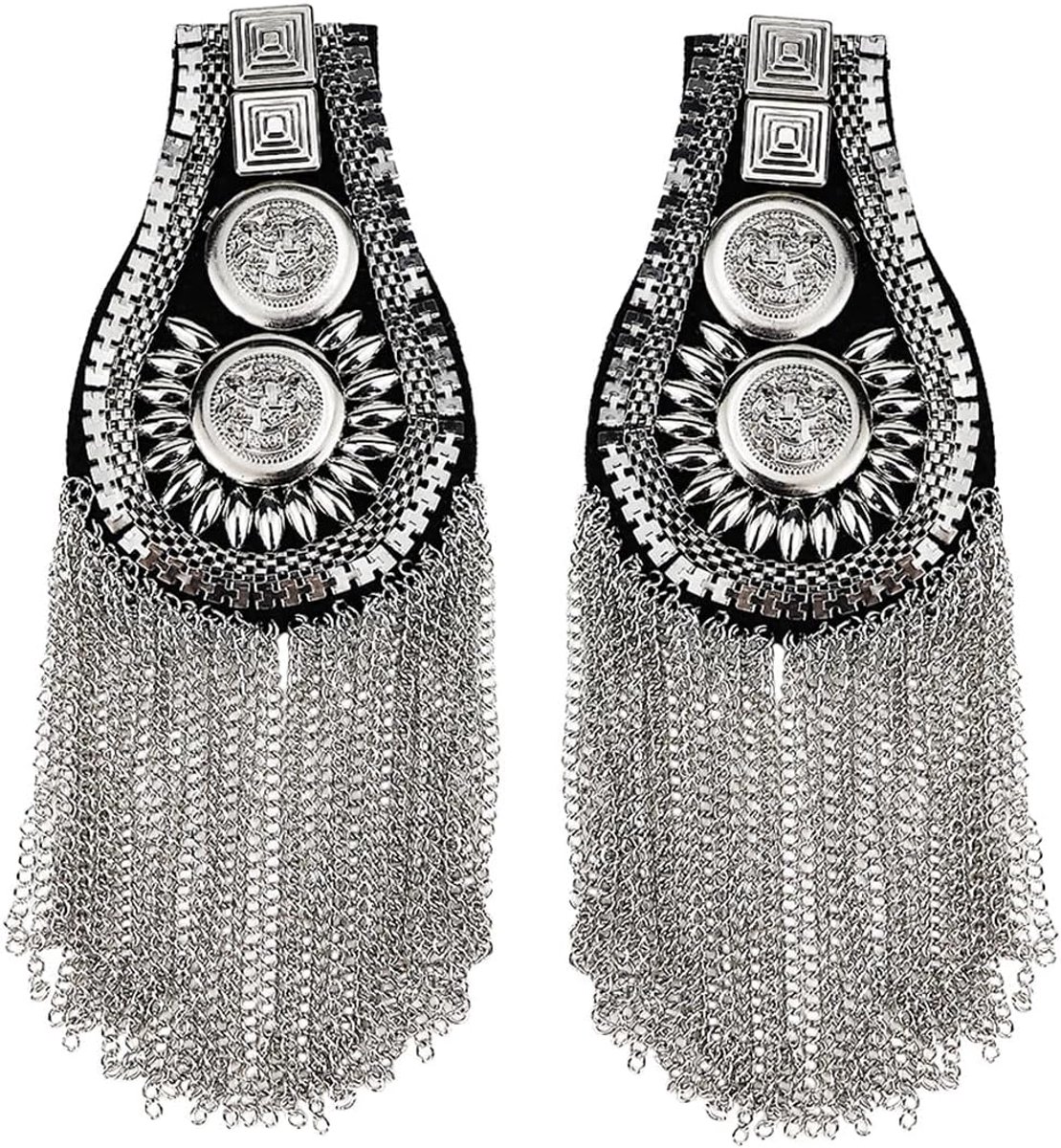 2 Stuks Mode Kwastje Schouder Badge Unisex Klinknagel Epaulet Metalen Punk Schouder Boards Afneembare Fringe Chain Kostuum Uniform Accessoires Voor Mannen Vrouwen Epauletten (Zilver), Zilver,
