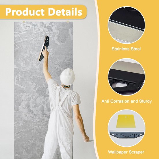 2 Stuks Zwart Behang Smoothing Tool, Trapezoïde Behang Snijgereedschap, Waterdicht Breed Roestvrijstalen Vlakspatel, Multifunctionele Draagbaar Rechte Rand Schraper voor Plak Behang Breng Verf Aan — afbeelding 2
