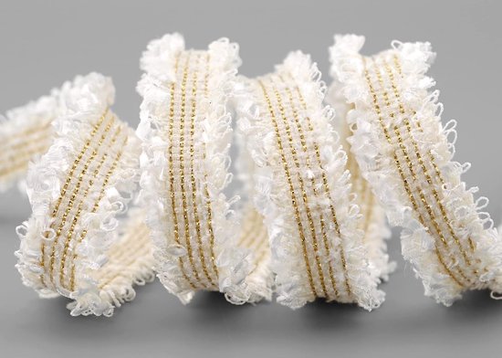 5 m x 25 mm franje lint wit goud strepen decoratief lint met franje rand franje lint lint lint lint voor knutselen decoreren vlechtwerk — afbeelding 3