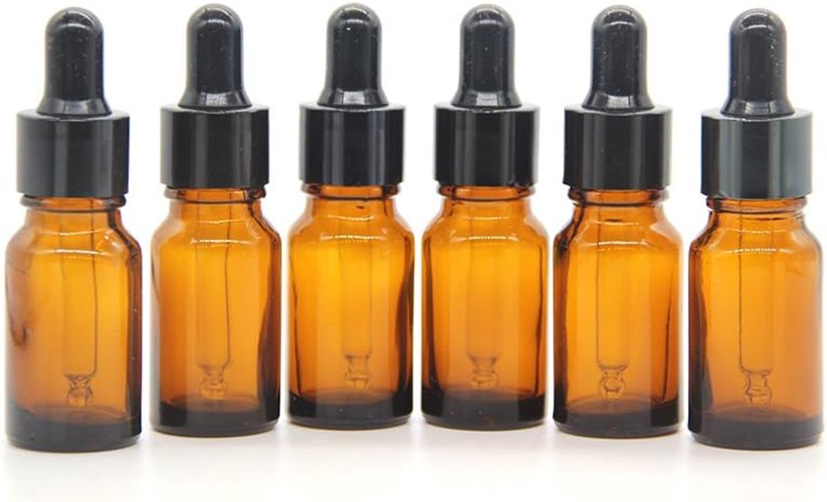 Amber Glazen Druppelflesje 10ml, met Glazen Pipet Druppelaar, voor Essentiële olie, Aromatherapie, Cosmetica, Laboratorium, Apotheek, Reizen, Massage - 12 Stuks