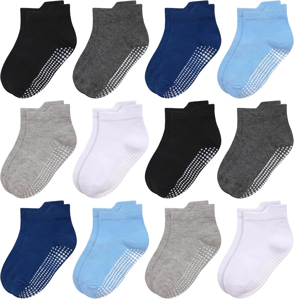 Sokken voor kinderen, 12 paar, ABS-sokken, kinderen, baby, jongens, peuters, antislip sokken voor 0-7 jaar, antislip sokken voor meisjes van 0-7 jaar