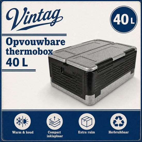 Opvouwbare thermobox 40 liter - Koel- en warmhoudbox - 60 x 41 x 26 cm van Vintag — afbeelding 2