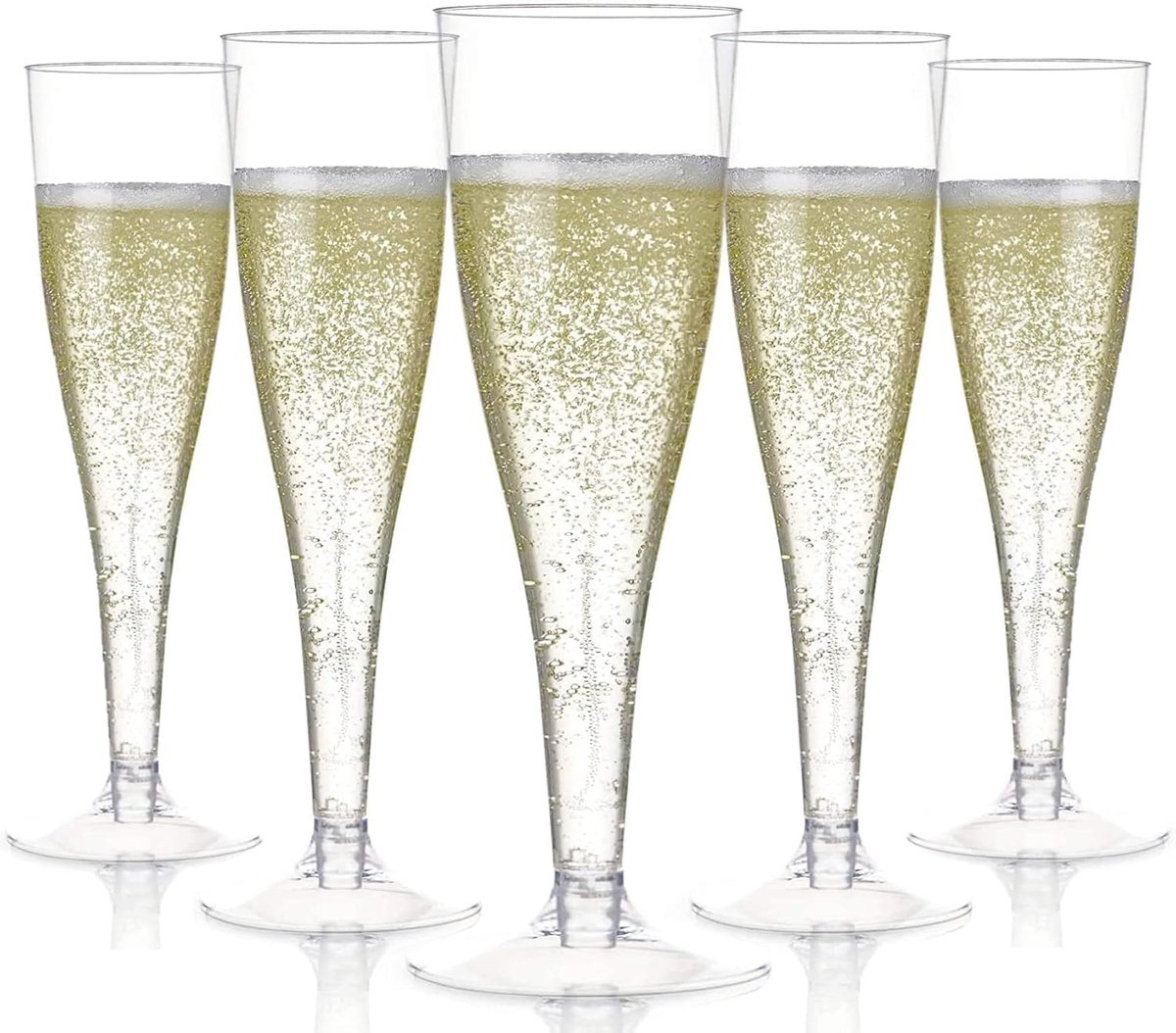 54 stuks plastic champagnefluiten, 150 ml heldere champagneglazen, herbruikbare wijnbekers met steel voor tuin, bruiloft, jubileum, douchefeesten (5 x 17 cm)