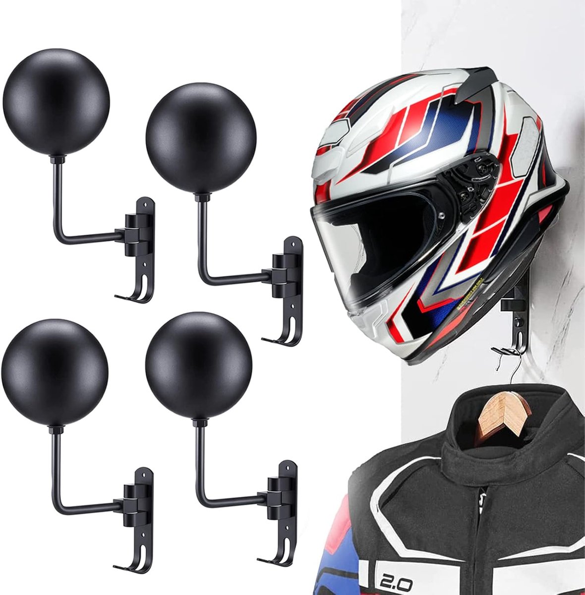 Helmhouder voor motorfiets, wandmontage, motorhelm, hoedhouder, van aluminiumlegering