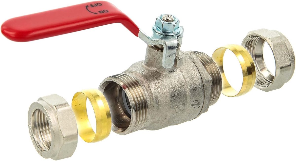 Kogelkraan met drukfitting voor koperen buis Ø 28 mm